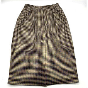 Vintage 80s Jason Prescott 100% Wool Brown Houndstooth Pleated Skirt 6 25x25.5"